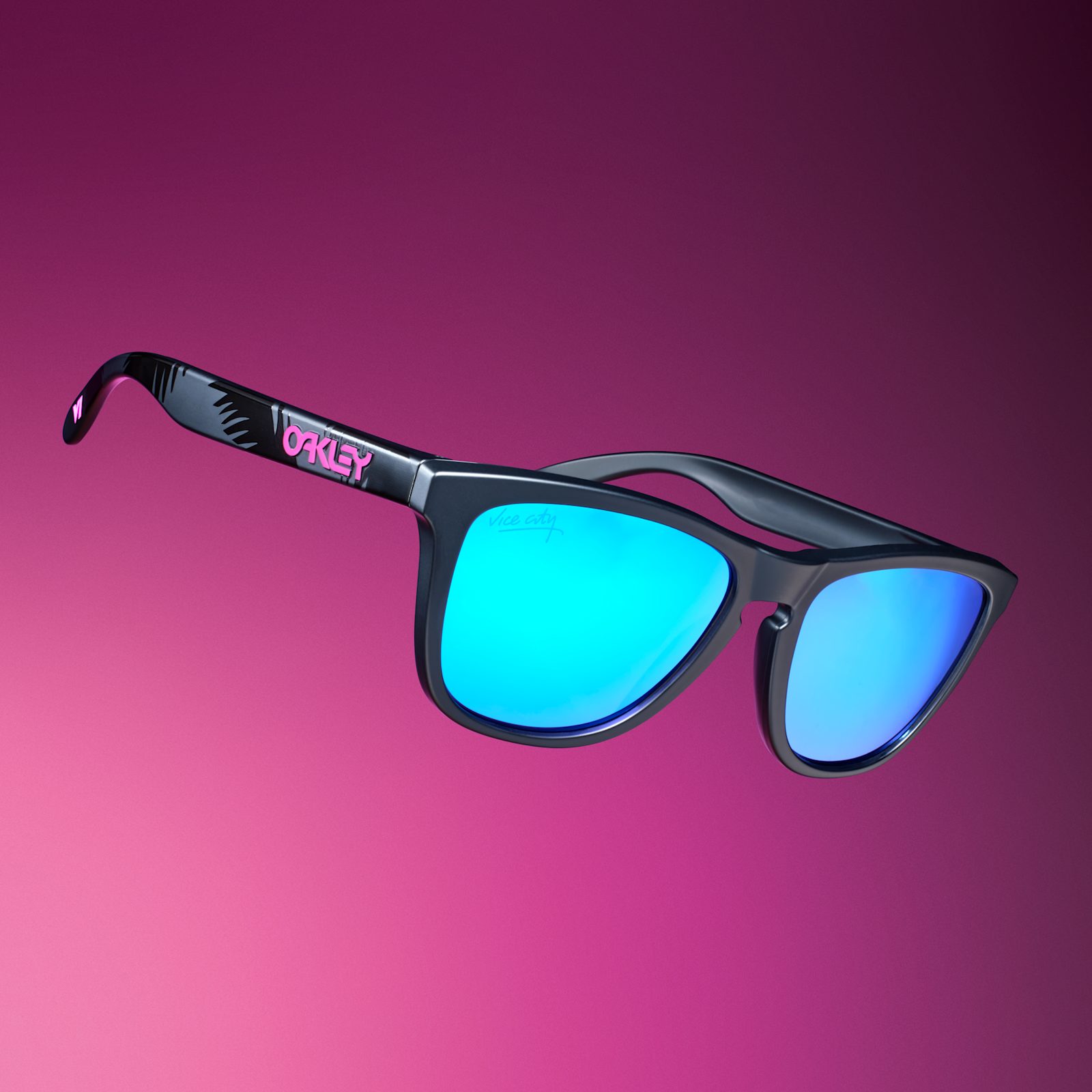 Oakley Frogskins aus der GTA VI Goodtime State Collection in Mattschwarz mit Prizm-Sapphire-Gläsern