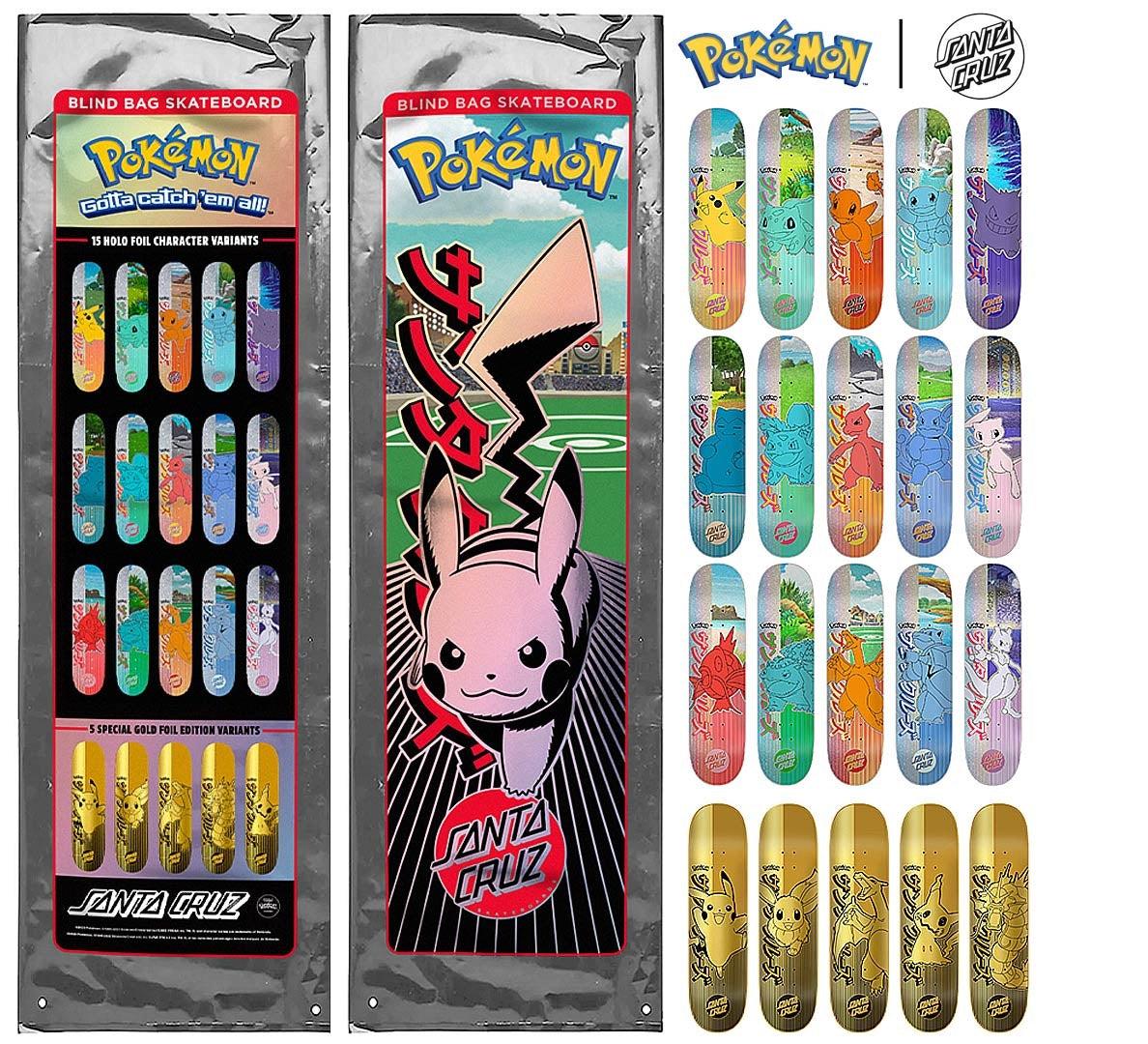 Pokémon × Santa Cruz: Blind-Bag-Verpackung, 15 farbige Decks und fünf goldene Varianten der früheren Kollektion