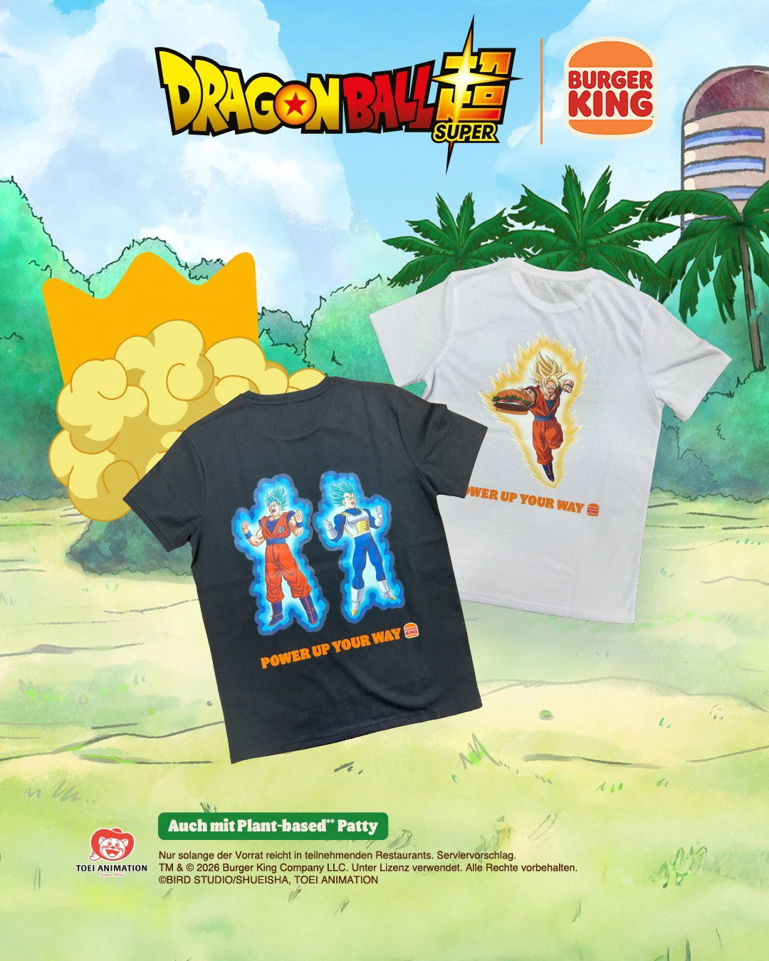 Die beiden limitierten Dragon-Ball-Super-T-Shirts der Burger-King-Aktion 2026 in Weiß und Schwarz