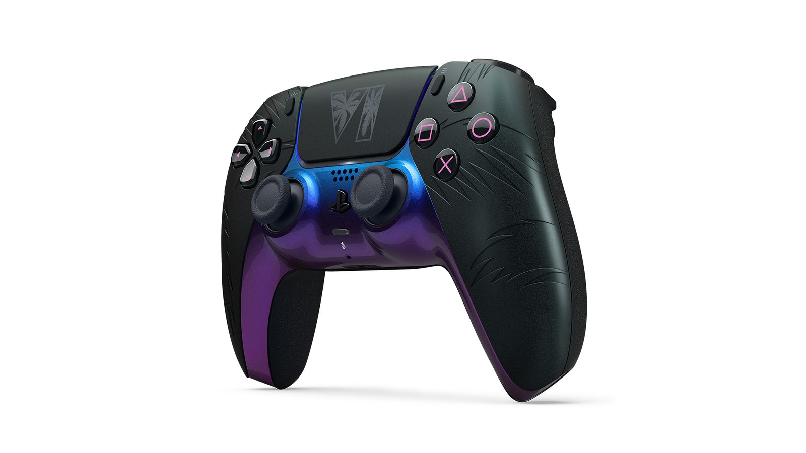 Detailansicht des offiziellen schwarzen GTA VI DualSense Controllers