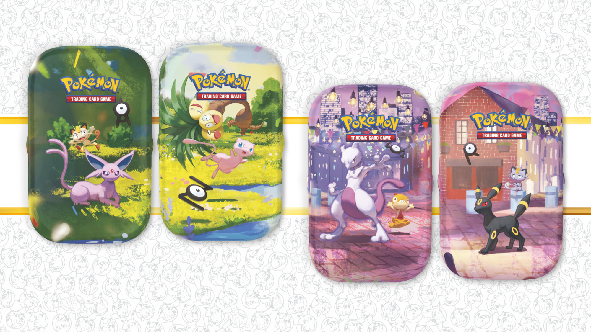 Mehrere Pokémon TCG 30th Celebration Mini Tins mit unterschiedlichen Artworks nebeneinander