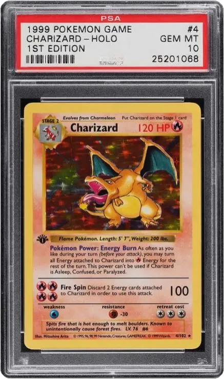 PSA-bewertete Pokémon Charizard First Edition Sammelkarte von 1999